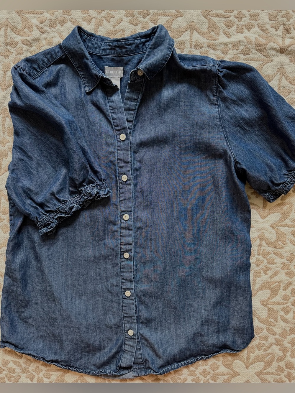 Chico's' Dark Blue Lyocell Button-Up Puff Sleeve Shirt